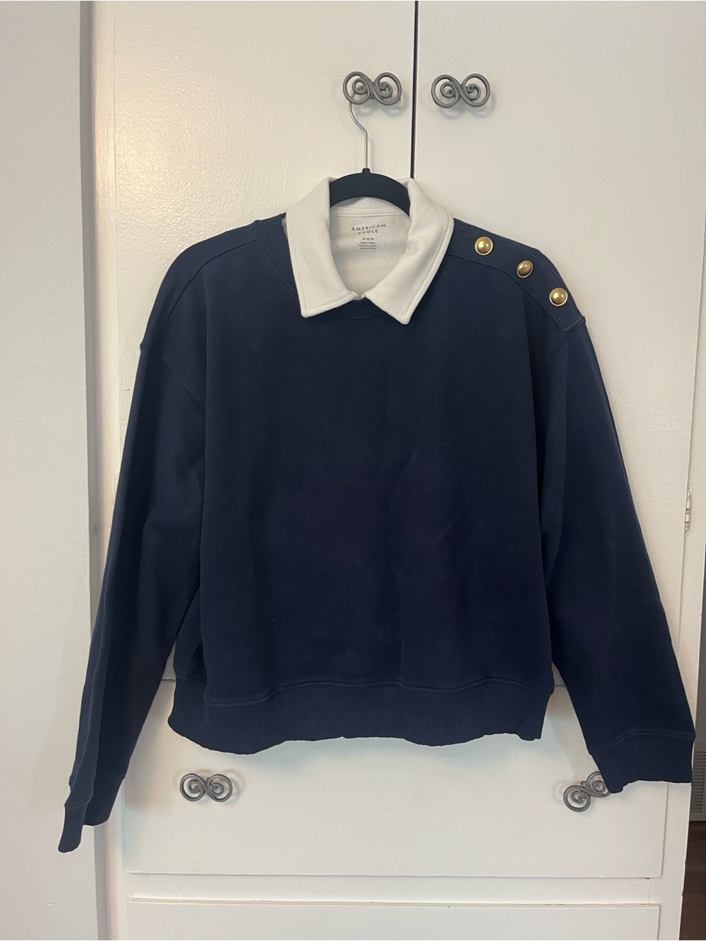 NWT Women’s American Eagle Outfitters Navy Sweatshirt with Gold Buttons